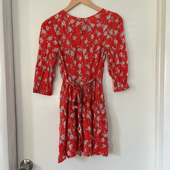 Free People Sundress Women's Size 2 Delicate Floral White Blossom Print Red - Picture 3 of 5